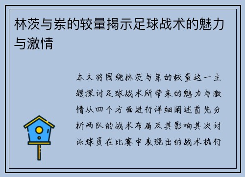 林茨与岽的较量揭示足球战术的魅力与激情